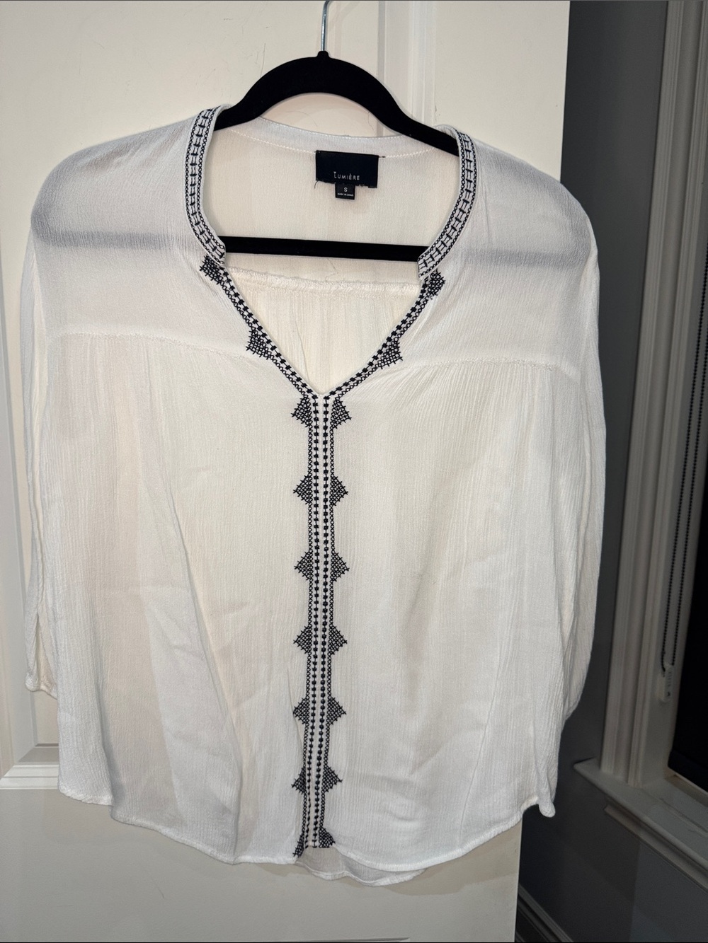 Lumiere White Tunic with Black Geometric Trim